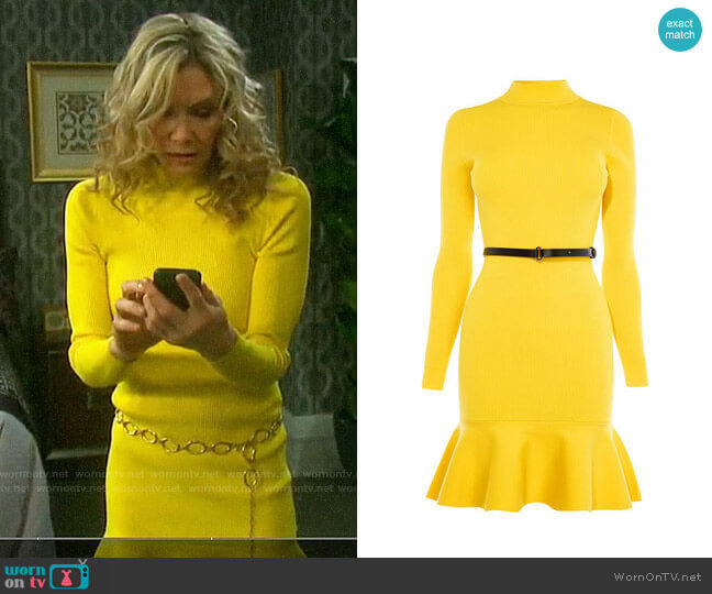 Karen Millen Peplum Knit Belted Dress worn by Kristen DiMera (Stacy Haiduk) on Days of our Lives