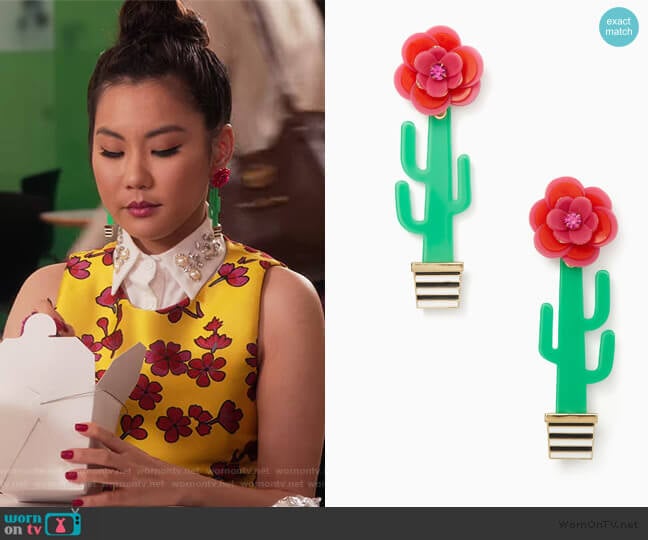 Scenic Route Cactus Statement Earrings by Kate Spade worn by Dixie Sinclair (Irene Choi) on Insatiable