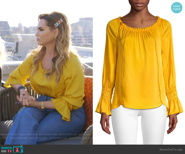 Sierra Stretch Silk Georgette Blouse by Sierra Stretch Silk Georgette Blouse by Kobi Halperin worn by D’Andra Simmons on The Real Housewives of Dallas