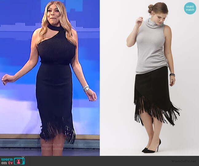 Lane Suede Fringe Skirt by Lane Bryant worn by Wendy Williams on The Wendy Williams Show