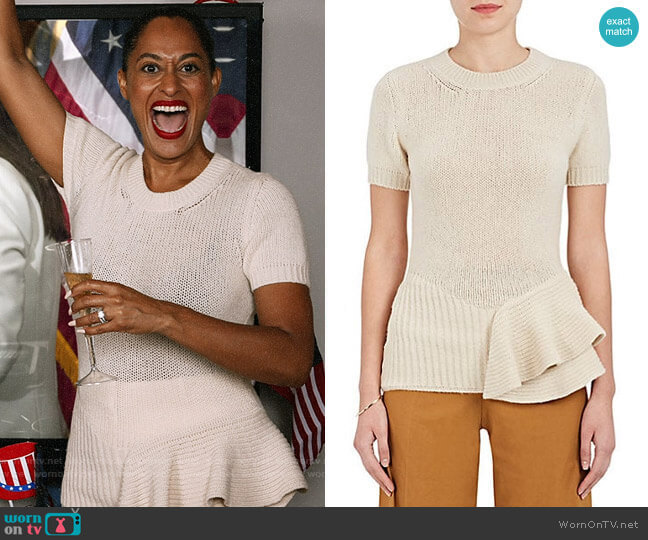 Lanvin Peplum Wool-Blend Short-Sleeve Sweater worn by Rainbow Johnson (Tracee Ellis Ross) on Black-ish