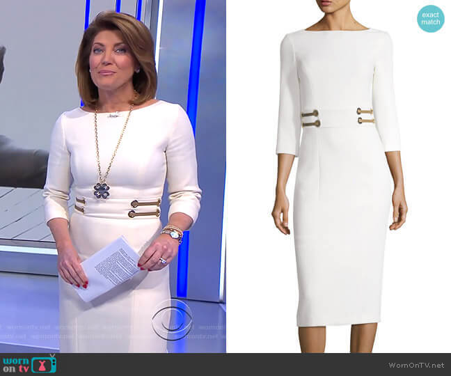 WornOnTV: Norah’s white grommet waist dress on CBS Evening News | Norah ...