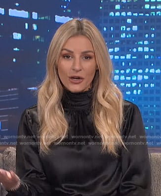 Morgan’s black high neck blouse on E! News Nightly Pop