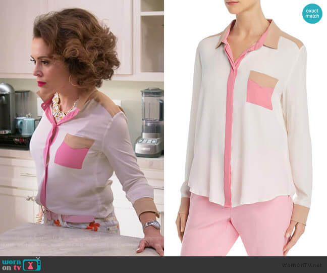 Odessa Color-Blocked Button-Down Shirt by Marella worn by Coralee Armstrong (Alyssa Milano) on Insatiable