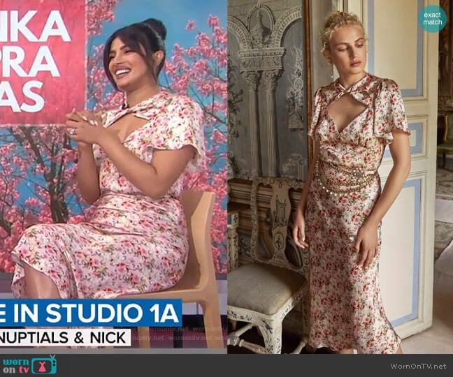 Raphael Floral Twist Front Top and Piero skirt by Markarian worn by Priyanka Chopra Jonas on Today Show