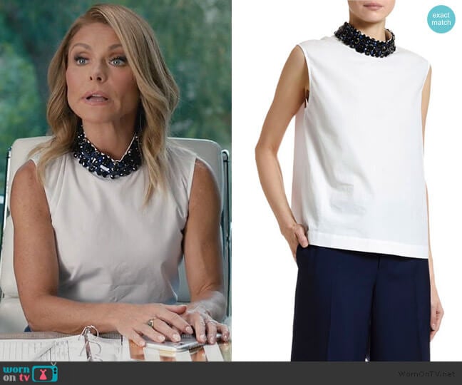 Sleeveless Cotton Poplin Jewel-Neck Blouse by Marni worn by Kelly Ripa on American Housewife