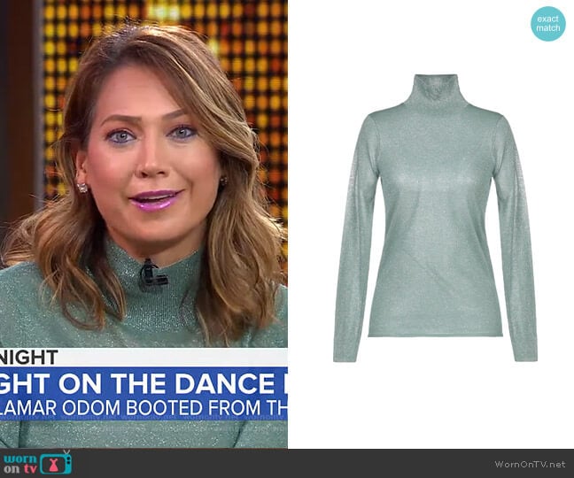 Metallic Turtleneck Top by Sandro worn by Ginger Zee on Good Morning America