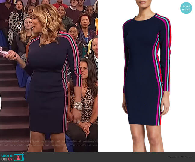 Racer Stripe Long-Sleeve Fitted Dress by Milly worn by Wendy Williams  on The Wendy Williams Show