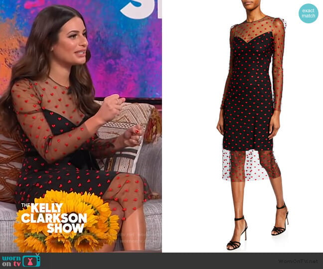 Heart-Embroidered Tulle Illusion Dress by Monique Lhuillier worn by Lea Michele on The Kelly Clarkson Show