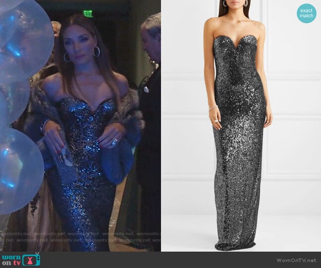 Strapless Sequin-Embellished Tulle Gown by Naeem Khan worn by Dominique Deveraux (Michael Michele) on Dynasty