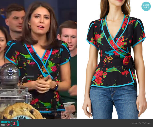 Floral Wrap Top by Nanette Lepore worn by Cecilia Vega on Good Morning America