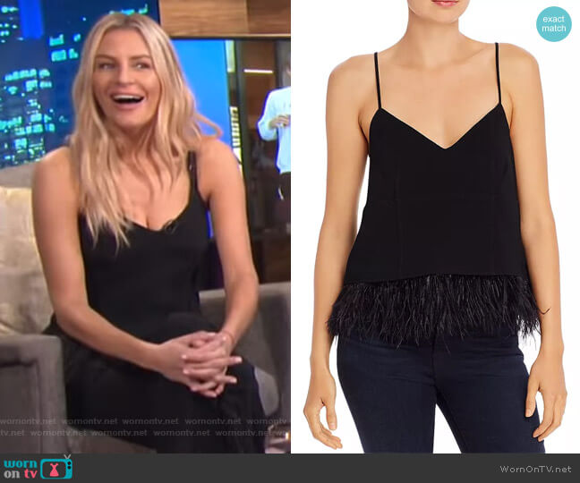 Narcissa Ostrich Feather-Trimmed Crepe Top by Cinq a Sept worn by Morgan Stewart on E! News