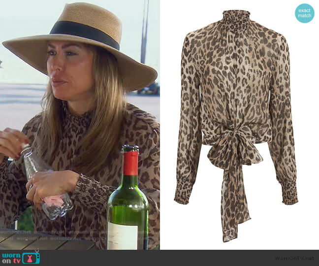 Mock Neck Leopard Blouse by Nicholas worn by Kelly Dodd on The Real Housewives of Orange County