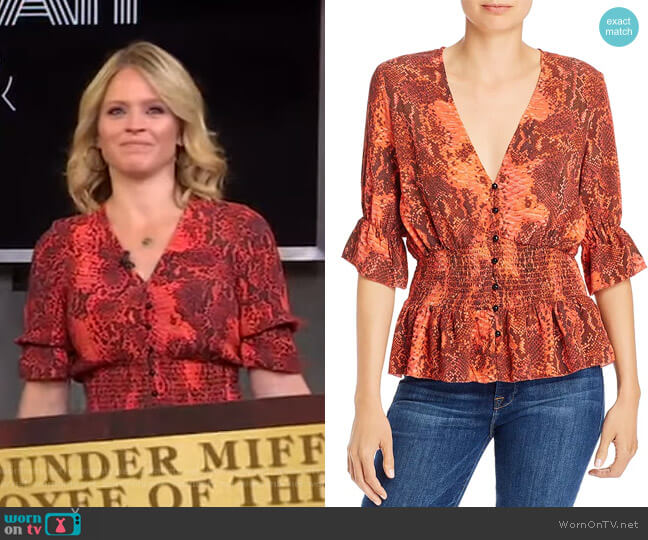 Monroe Snakeskin Print Button Top by Notes du Nord worn by Sara Haines on Good Morning America