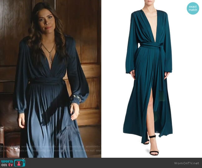 Deep V-Neck Long-Sleeve Gown by Oscar de la Renta worn by Cristal Jennings (Daniella Alonso) on Dynasty