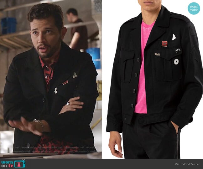 Twill Button-Front Jacket with Pin Details by Ovadia & Sons worn by Sam Flores (Rafael de la Fuente) on Dynasty