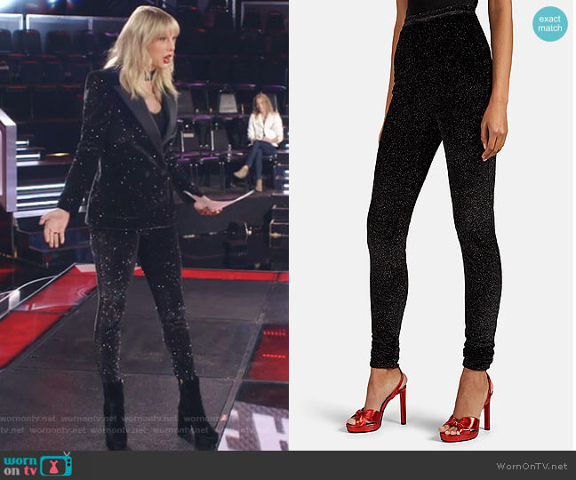 Glitter-Embellished Velvet High-Rise Leggings by Philosophy di Lorenzo Serafini worn by Taylor Swift on The Voice worn by Taylor Swift on The Voice