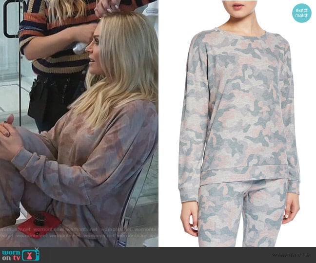 Weekend Love Camo Lounge Sweater and Sweat Pants by PJ Salvage worn by Tamra Judge on The Real Housewives of Orange County