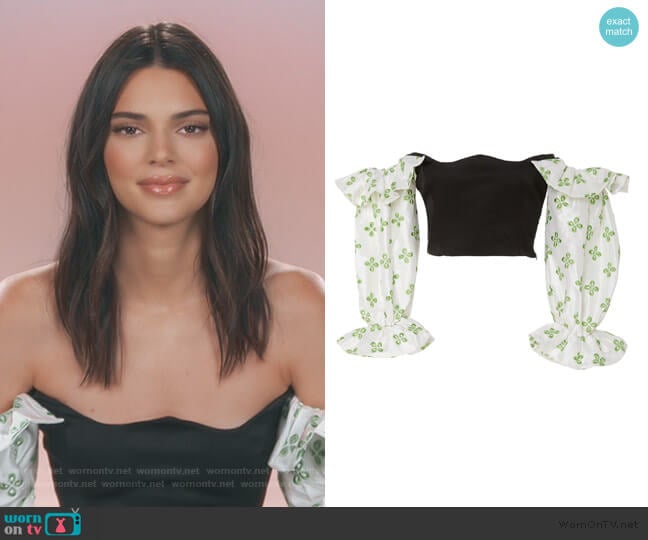 Ruffle Printed Bodice Crop Top by Paris Georgia worn by Kendall Jenner on Keeping Up with the Kardashians