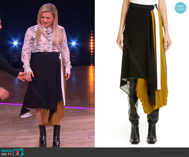 Asymmetrical Side Pleat Crepe Skirt by Proenza Schouler worn by Kelly Clarkson on The Kelly Clarkson Show