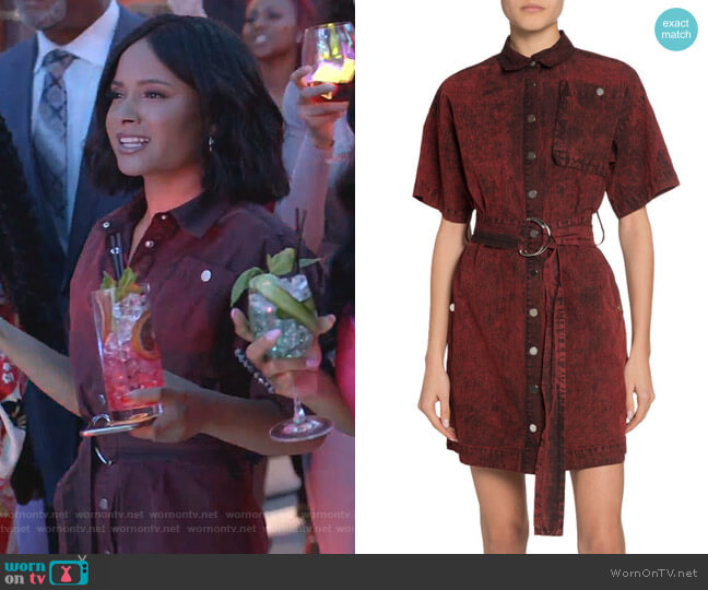 Short-Sleeve Belted Snap-Front Shirt Dress by Proenza Schouler PSWL worn by Rhyon Nicole Brown on Empire