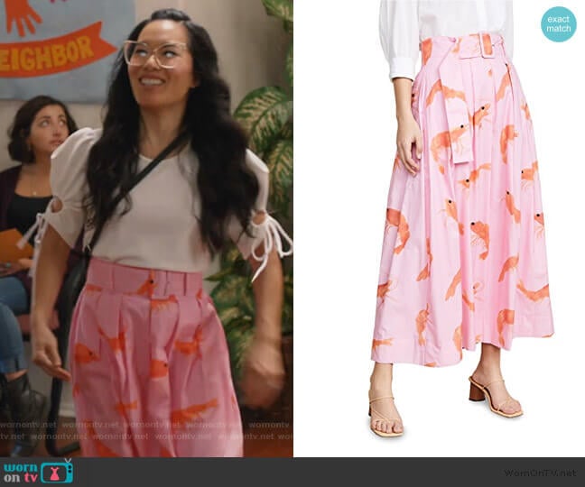 inita Midi Skirt by Rachel Antonoff worn by Doris (Ali Wong) on American Housewife