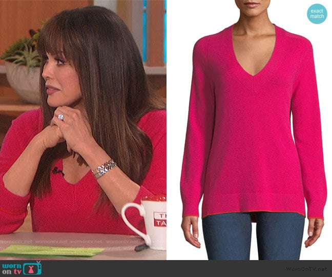 Yorke Cashmere V-Neck Sweater with Mesh Panels by Rag and Bone worn by Marie Osmond on The Talk