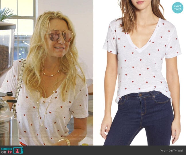 Cara Heart Print Tee by Rails worn by Kary Brittingham on The Real Housewives of Dallas