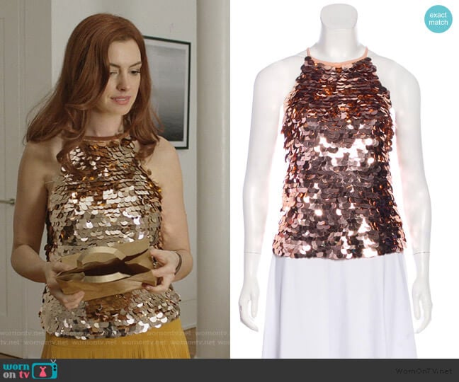 Sequined Sleeveless Top by Ramy Brook worn by Lexi (Anne Hathaway) on Modern Love