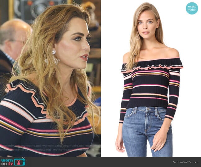 Long Sleeve Striped Rib Pullover by Rebecca Taylor  worn by D’Andra Simmons on The Real Housewives of Dallas