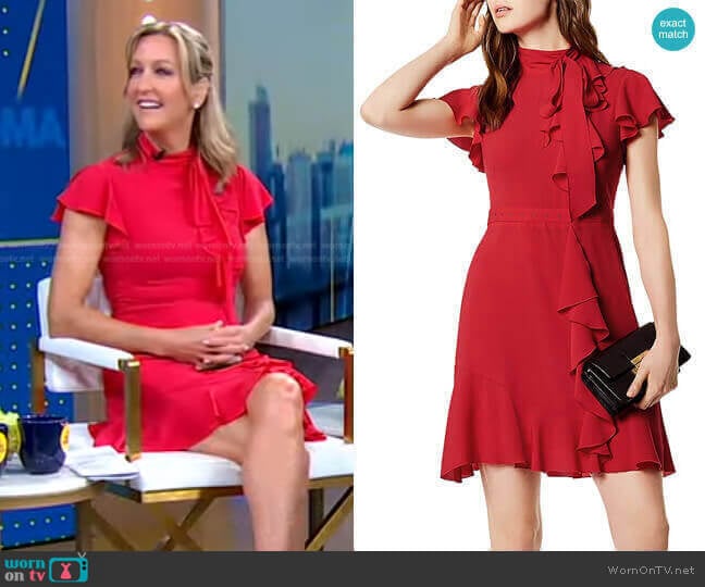 Ruffled Tie-Neck Dress by Karen Millen worn by Lara Spencer on Good Morning America