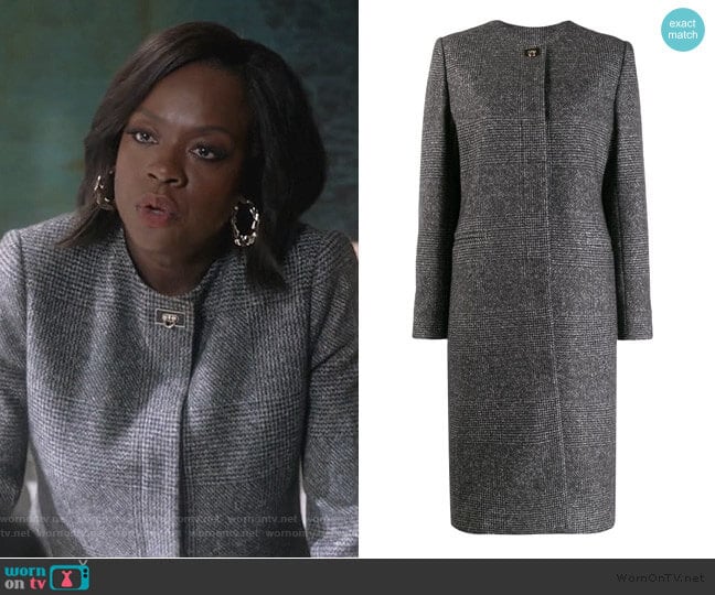 Houndstooth Single-breasted Coat by Salvatore Ferragamo worn by Annalise Keating (Viola Davis) on How to Get Away with Murder