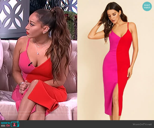 Neon Two Tone Slit Hem Cami Dress by SheIn worn by Adrienne Houghton  on The Real