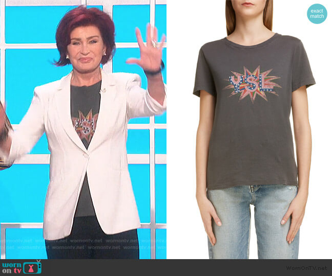 Disco Logo Tee by Saint Laurent worn by Sharon Osbourne on The Talk