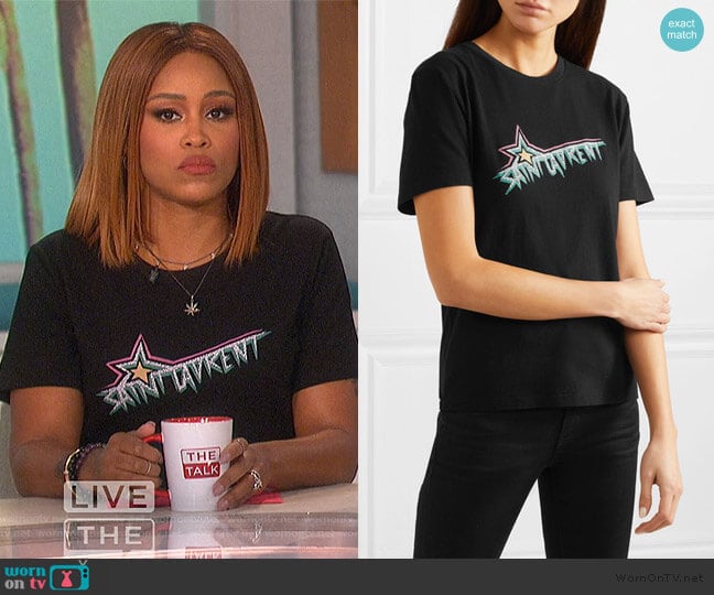 Printed cotton-jersey T-shirt by Saint Laurent worn by Eve on The Talk