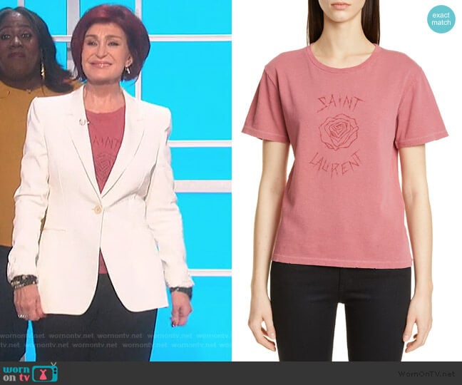 Rose Logo Graphic Tee by Saint Laurent worn by Sharon Osbourne on The Talk