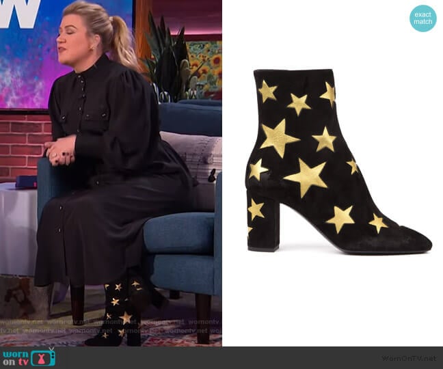 Star Embossed Ankle Boots by Saint Laurent worn by Kelly Clarkson on The Kelly Clarkson Show