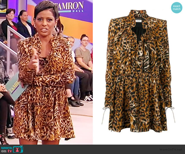 leopard print silk dress by Saint Laurent worn by Tamron Hall  on Tamron Hall Show