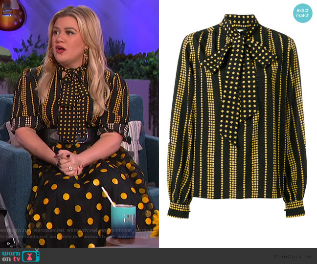 Star Print Blouse by Saint Laurent worn by Kelly Clarkson on The Kelly Clarkson Show