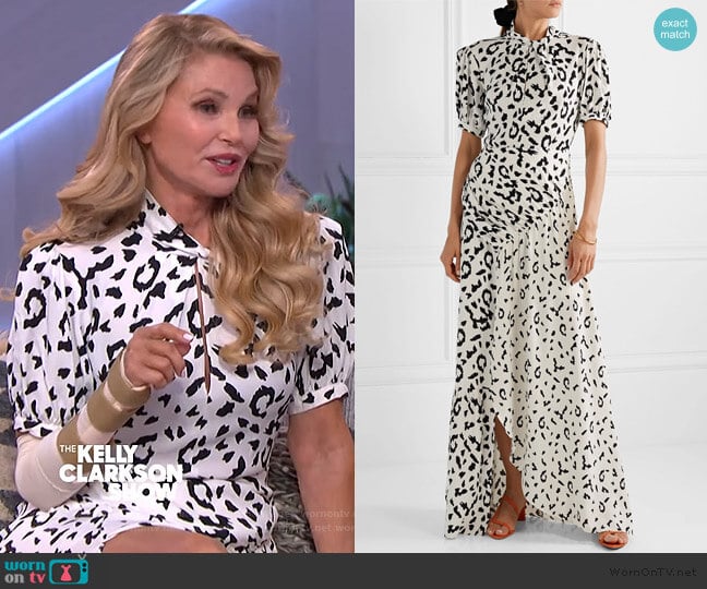 Open-back leopard-print Maxi Dress by Self Portrait worn by Christie Brinkley on The Kelly Clarkson Show