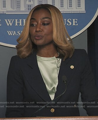 Daisy's black gold button blazer on Madam Secretary