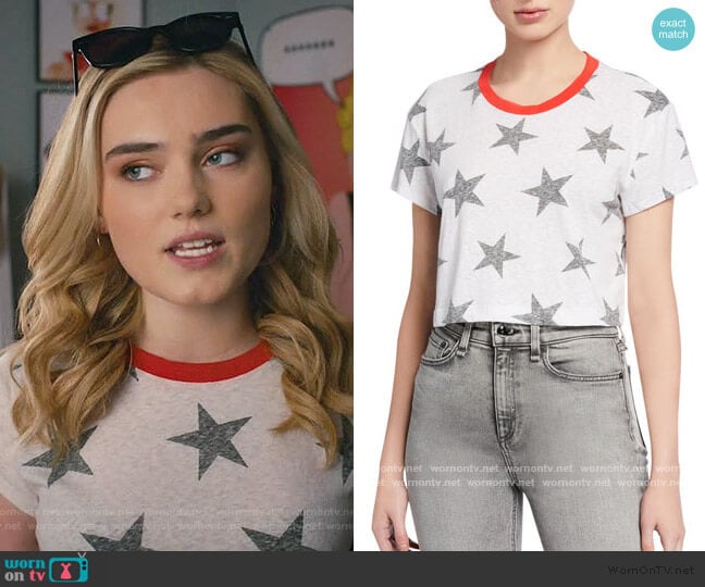 Lakeside Cropped Star-Print Tee by Splendid worn by Taylor Otto (Meg Donnelly) on American Housewife