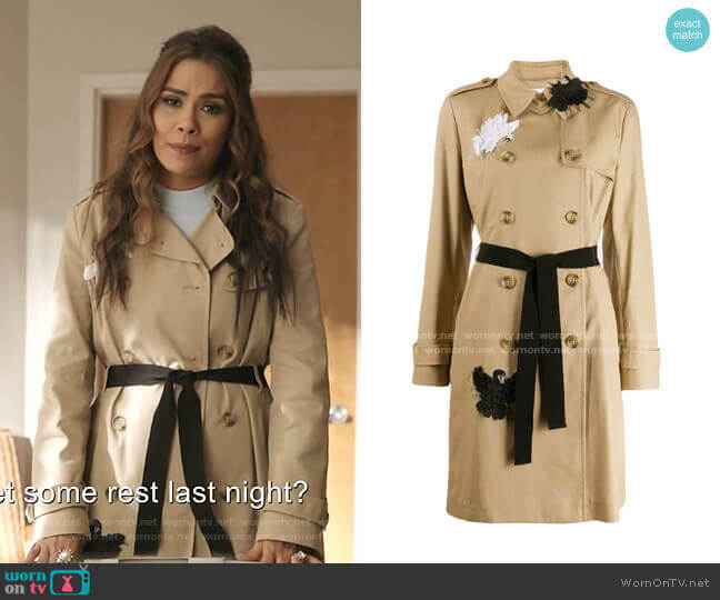 Swan Appliqué Trench Coat by RED Valentino worn by Cristal Jennings (Daniella Alonso) on Dynasty