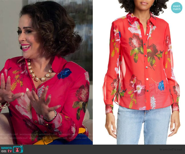 Eevilin Floral Chiffon Blouse by Ted Baker worn by Coralee Armstrong (Alyssa Milano) on Insatiable