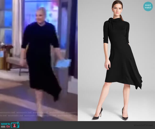 Long Sleeve Ponte Bow Neck Asymmetrical Skirt Dress by Teri Jon worn by Meghan McCain on The View