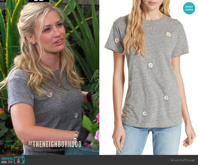 The Great The Embroidered Slim Tee worn by Gemma (Beth Behrs) on The Neighborhood