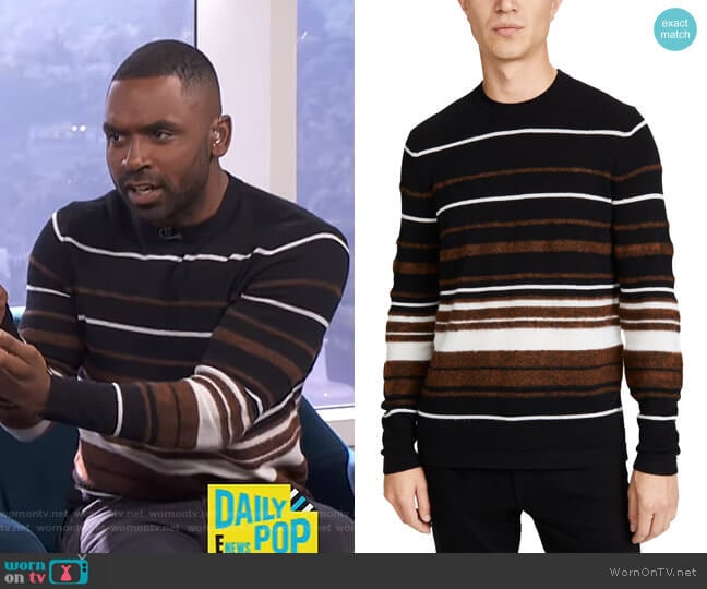 Hilles Stripe Cashmere Sweater by Theory worn by Justin Sylvester on E! News