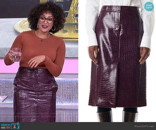 Croc-Embossed Patent Trouser Skirt by Tibi worn by Tamera Mowry on The Real