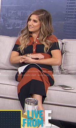 Tierney Bricker’s orange and navy striped polo dress on Live from E!