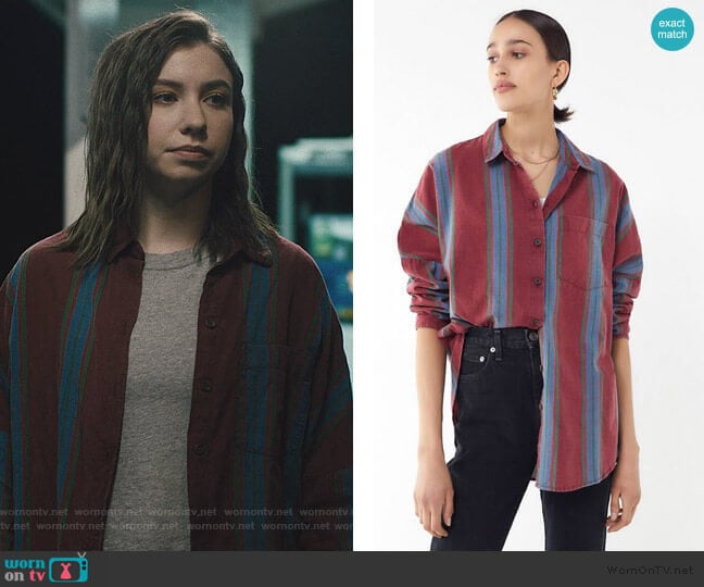 Striped Twill Button-Down Shirt by Urban Outfitters worn by Sammi Karras (Katelyn Nacon) on Light as a Feather